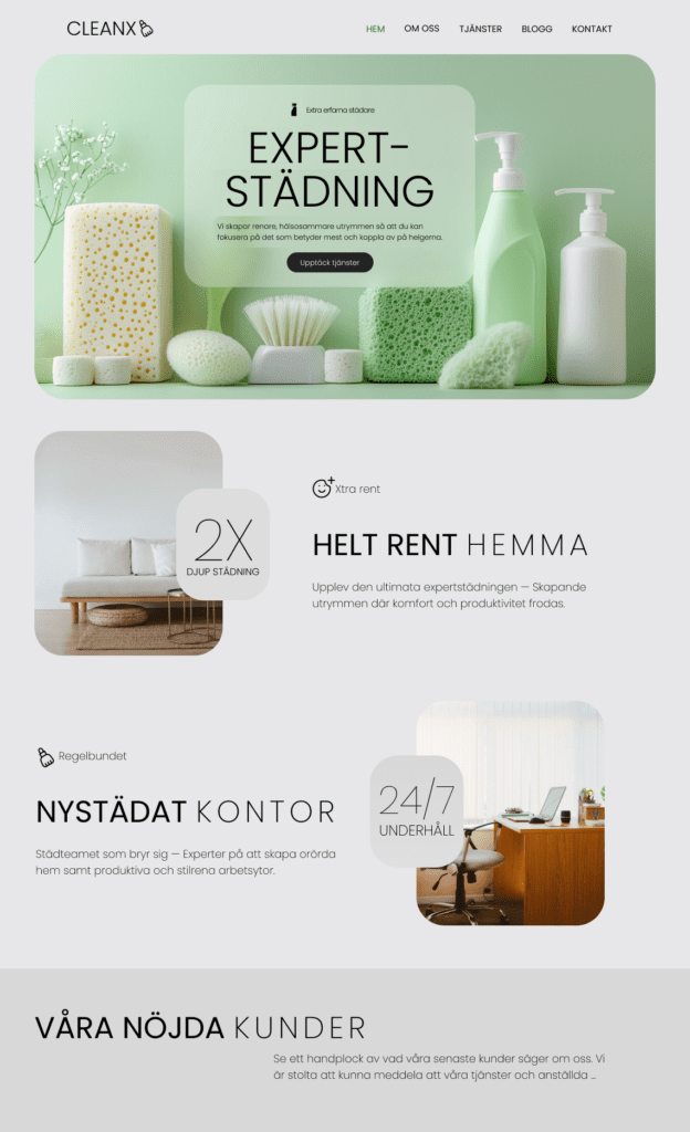 Portfolio Website Expertstädning/CleanX home cleaning
