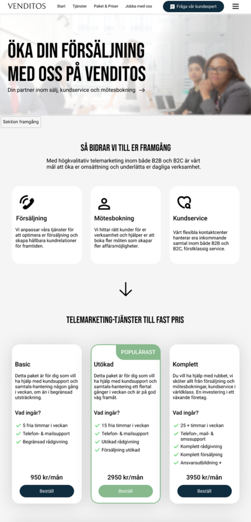 Venditos sales B2B firm figma website design example